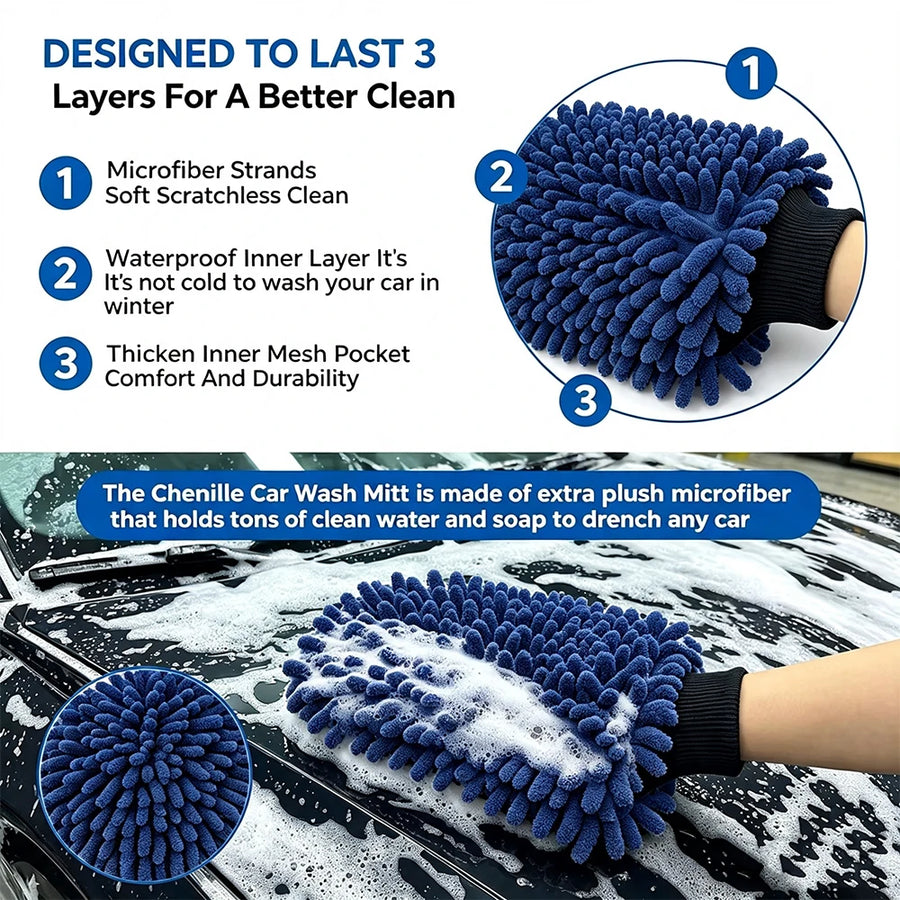 Large Chenille Microfiber Car Wash Mitt with Cuff