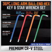 36-Piece Extra-Long SAE, Metric and Tamper-Proof Torx Key Set