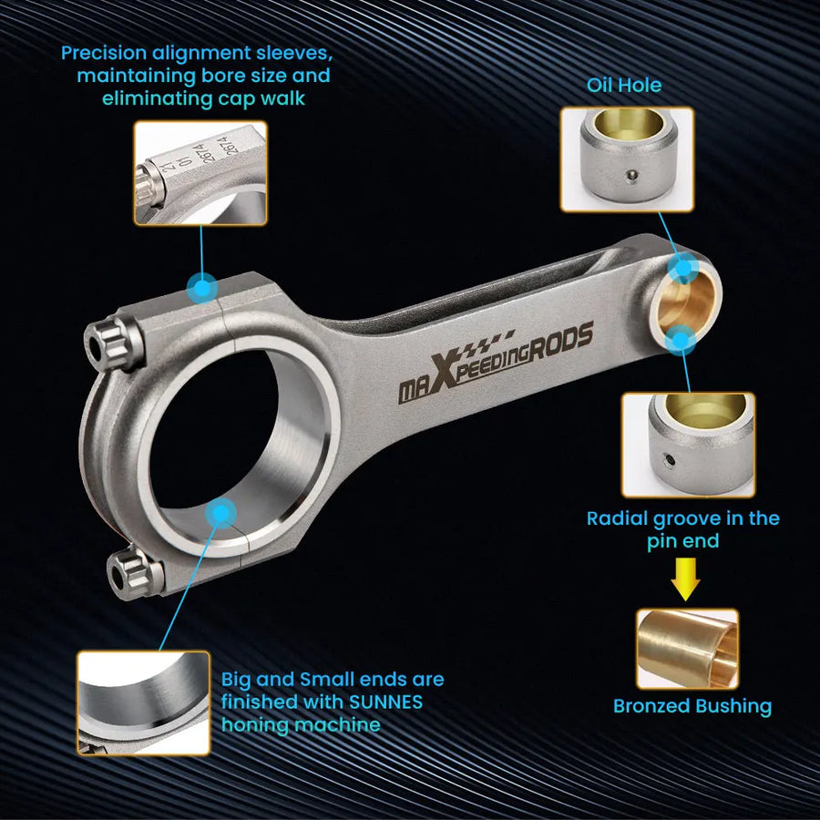 Set of 6 Forged 4340 H-Beam Connecting Rods for BMW Engines