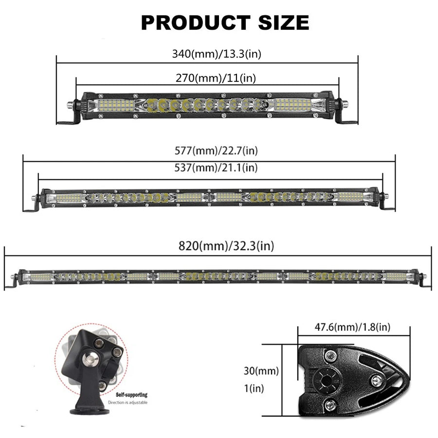20-Inch/10-Inch LED Work Light Bar – Spot/Flood Combo, 12V–24V
