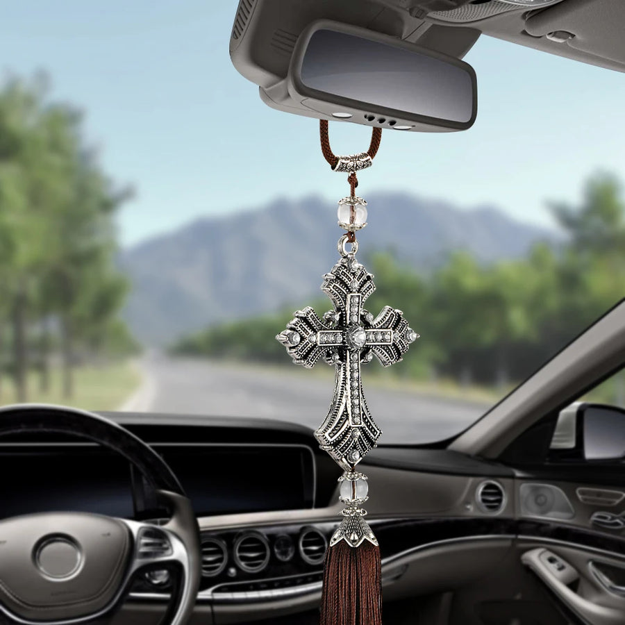 Crystal Cross Rearview-Mirror Hanging Ornament – 35 cm