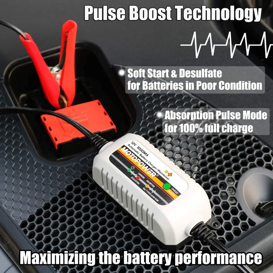 MOTOPOWER MP00205B 12V 1A Automatic Battery Charger and Maintainer