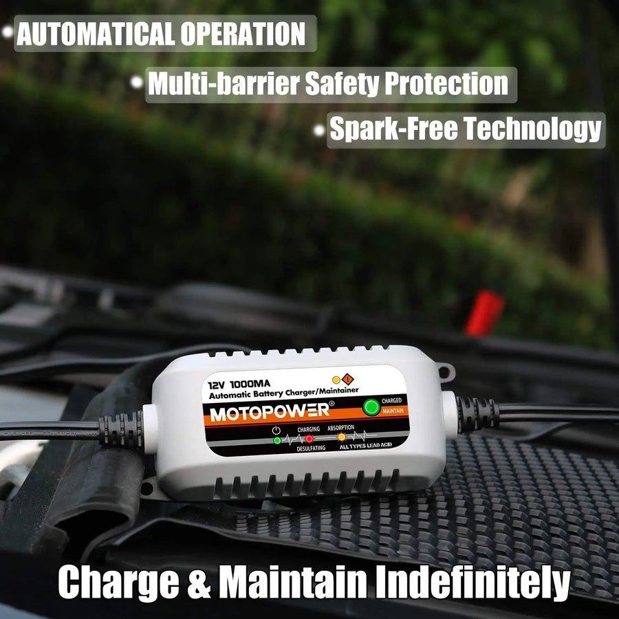MOTOPOWER MP00205B 12V 1A Automatic Battery Charger and Maintainer
