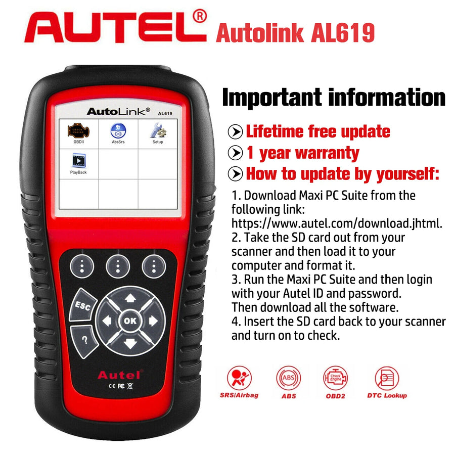 Autel AutoLink AL619 ABS/SRS and OBD2 Code Reader
