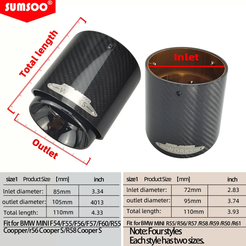 Genuine Black Gold Burnt Blue Silver Chrome and Carbon Fiber Muffler Tip for BMW MINI Cooper S Exhaust Tip