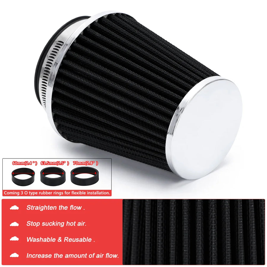 Universal Cold Air Intake Filter Kit 60mm-76mm