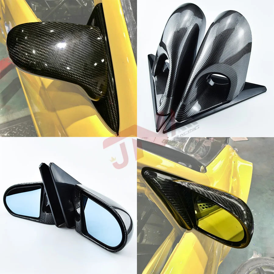 1992-1995 Civic EG Side Mirror Carbon Fiber Look Adjustable Side Door Manual Blue Glass Mirrors