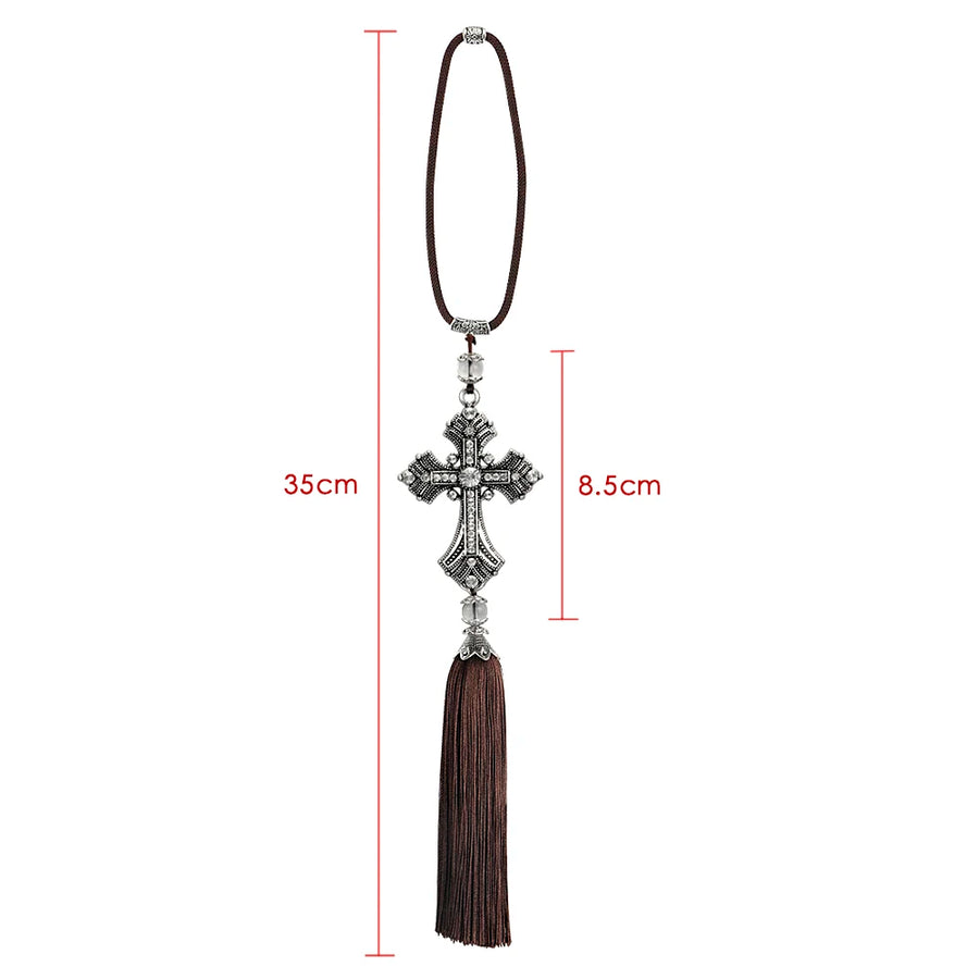 Crystal Cross Rearview-Mirror Hanging Ornament – 35 cm