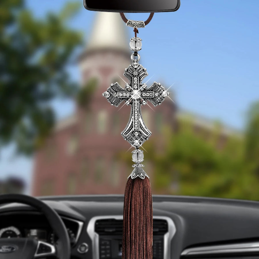 Crystal Cross Rearview-Mirror Hanging Ornament – 35 cm