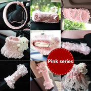 Pink Lace Car Interior Accessories Set With Steering Wheel Cover