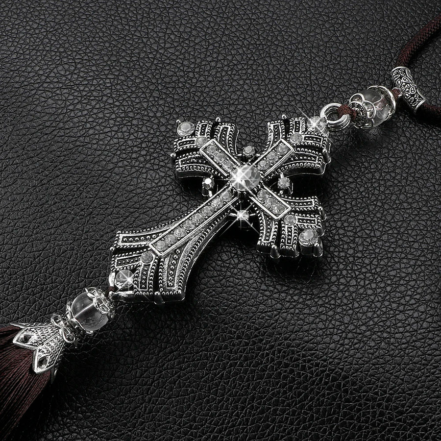 Crystal Cross Rearview-Mirror Hanging Ornament – 35 cm