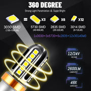 2-Piece Multi-Socket LED Signal and Running Light Bulbs – White/Amber/Red, 12V/24V