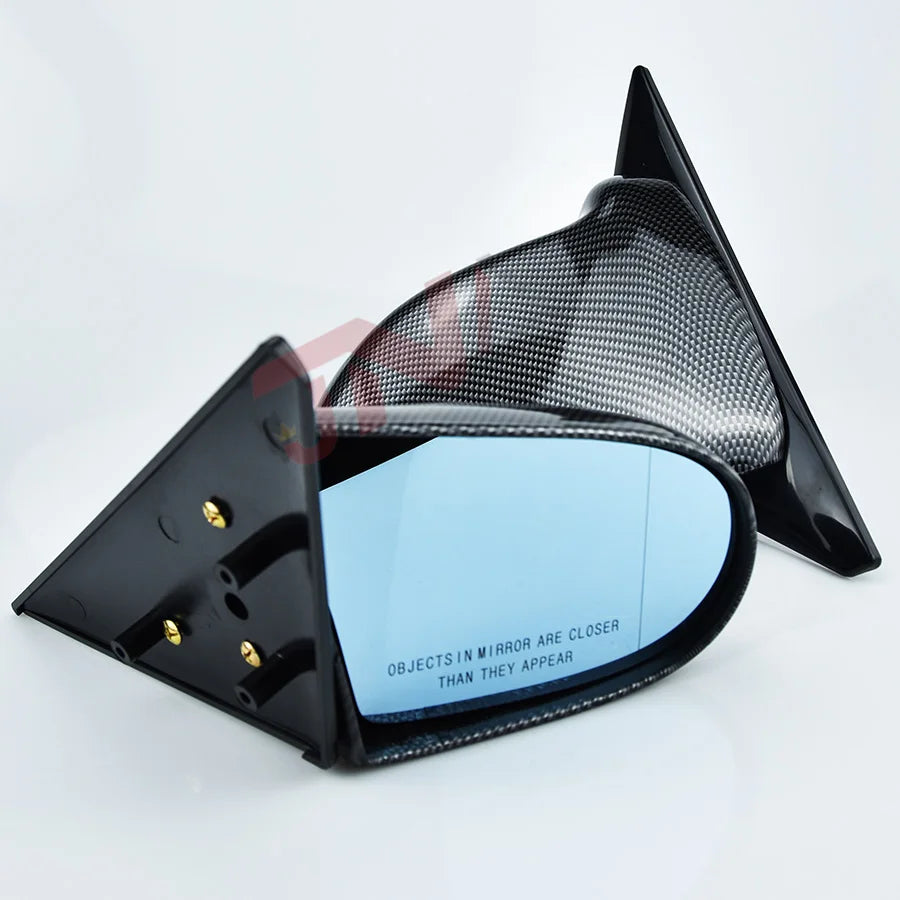 1992-1995 Civic EG Side Mirror Carbon Fiber Look Adjustable Side Door Manual Blue Glass Mirrors