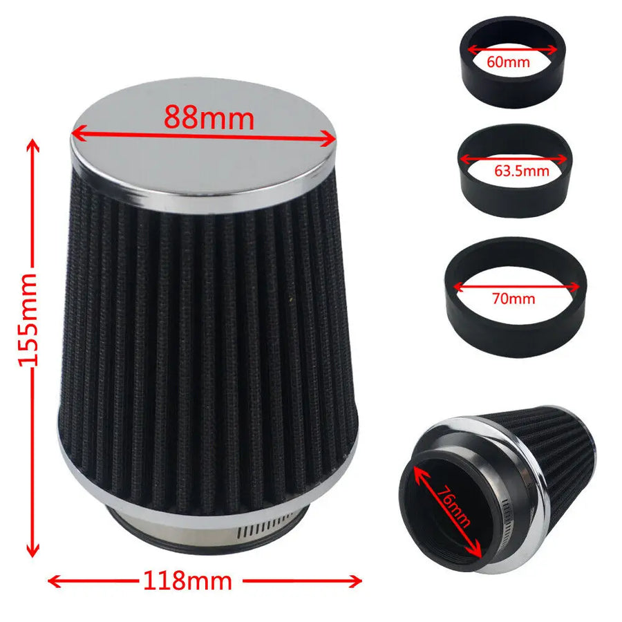 Universal Cold Air Intake Filter Kit 60mm-76mm