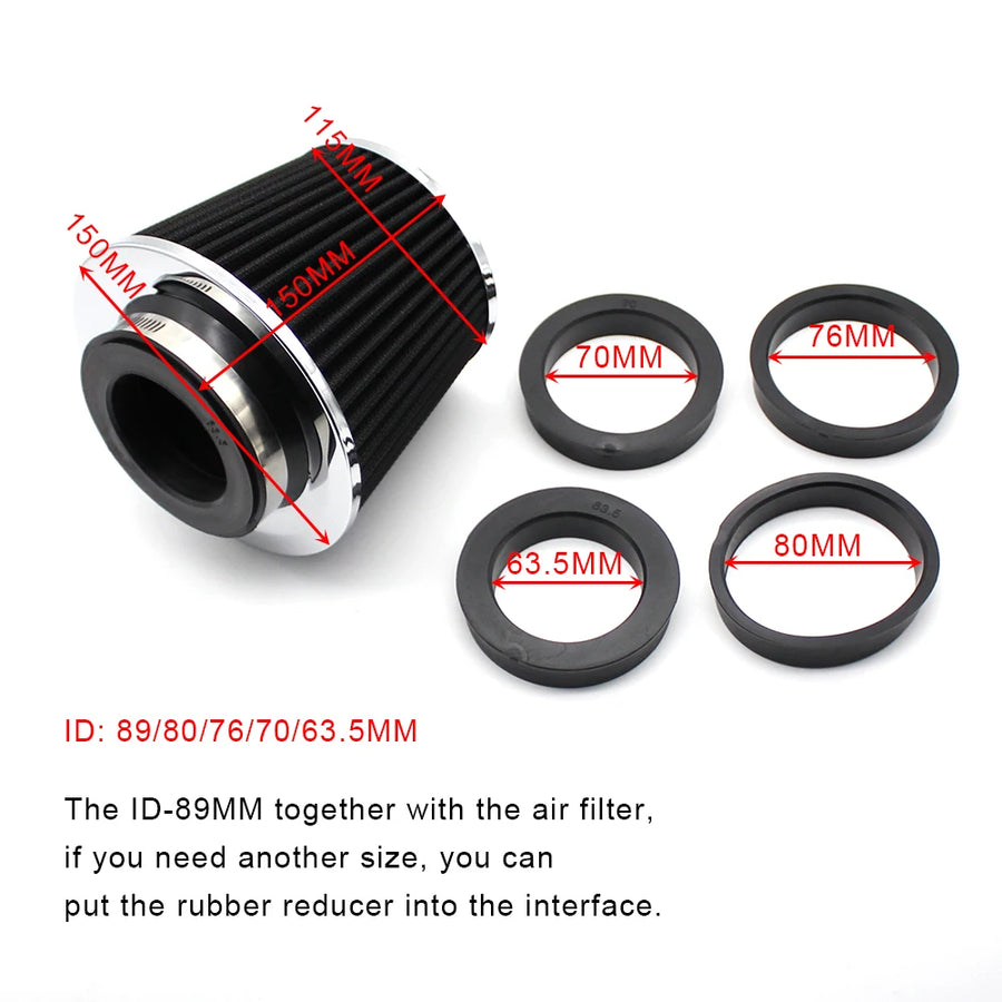 Universal High-Flow Cone Air Filter, 63-90mm Inlets