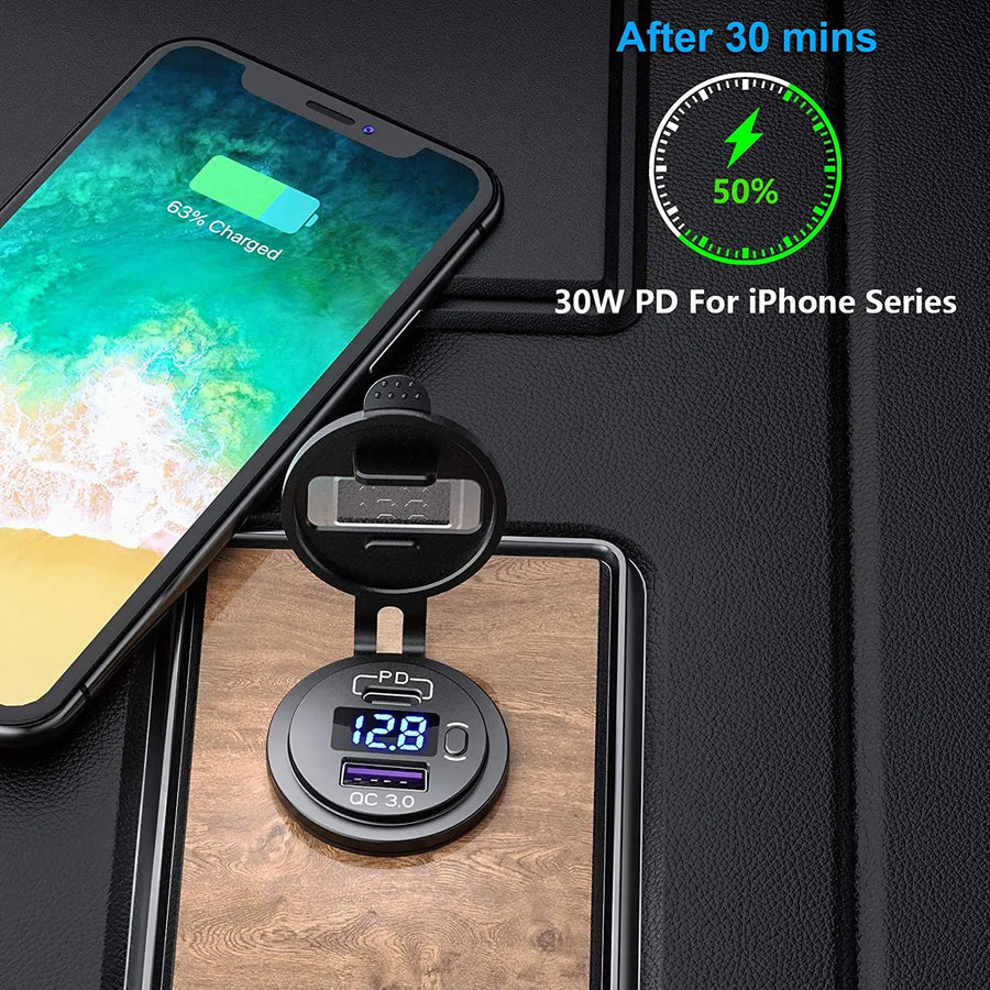 48W USB-C PD and QC Car Charger Adapter