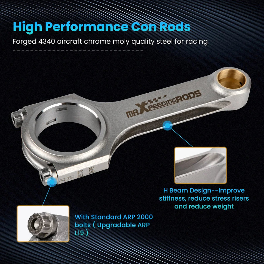 Set of 6 Forged 4340 H-Beam Connecting Rods for BMW Engines
