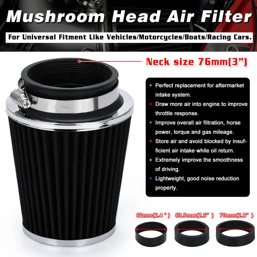Universal Cold Air Intake Filter Kit 60mm-76mm