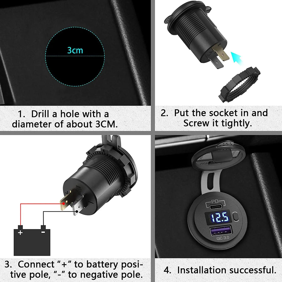 48W USB-C PD and QC Car Charger Adapter