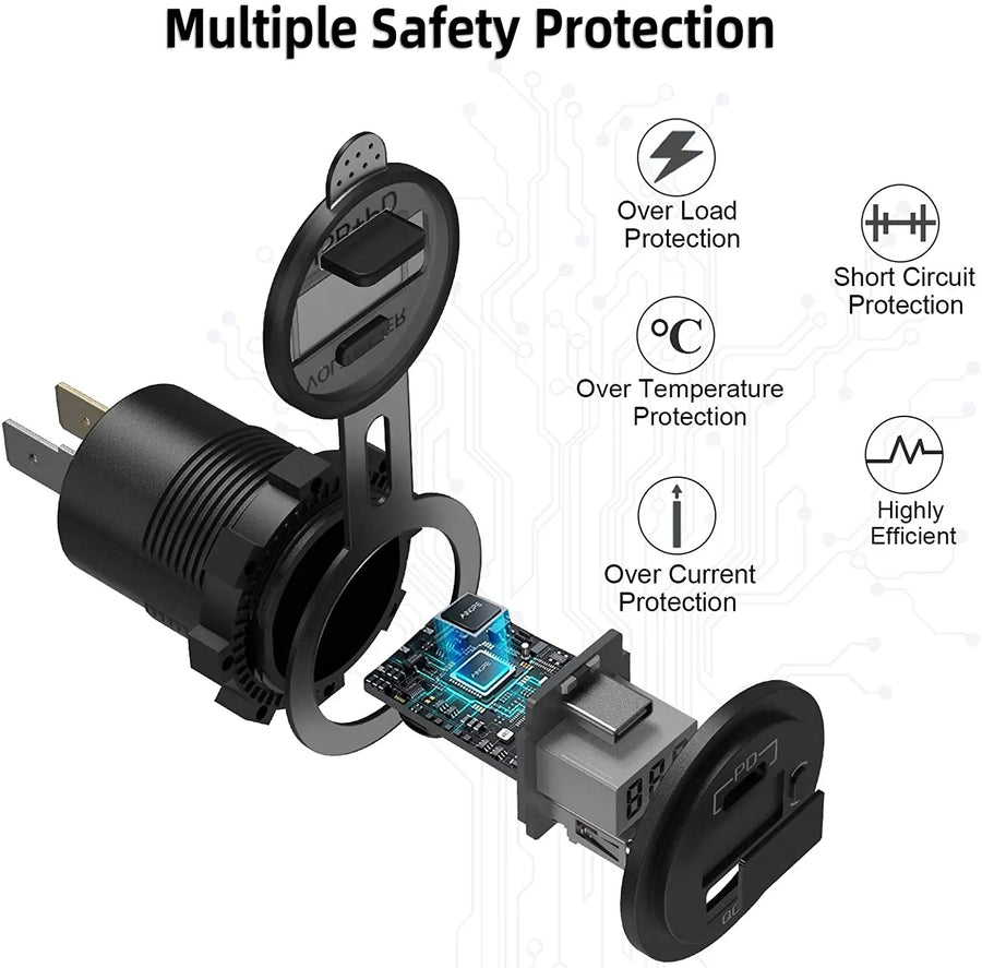 48W USB-C PD and QC Car Charger Adapter