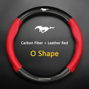 38 cm Carbon Fiber-Pattern Leather Steering Wheel Cover for Ford Mustang