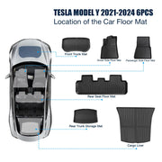 All-Weather TPE Floor and Cargo Liners for 2021–2024 Tesla Model Y – 6 Pieces