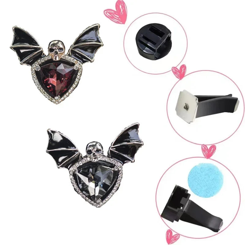 1pc Car Vent Clip Bat Skull Shape Rhinestone Decor Car Air Vent Clip Car Air Freshener