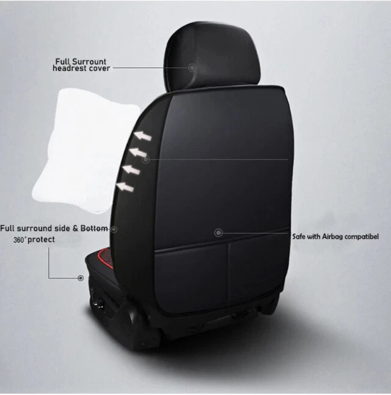 Universal 5-Seat Full-Coverage PU Leather Seat Cover Set – Black/White