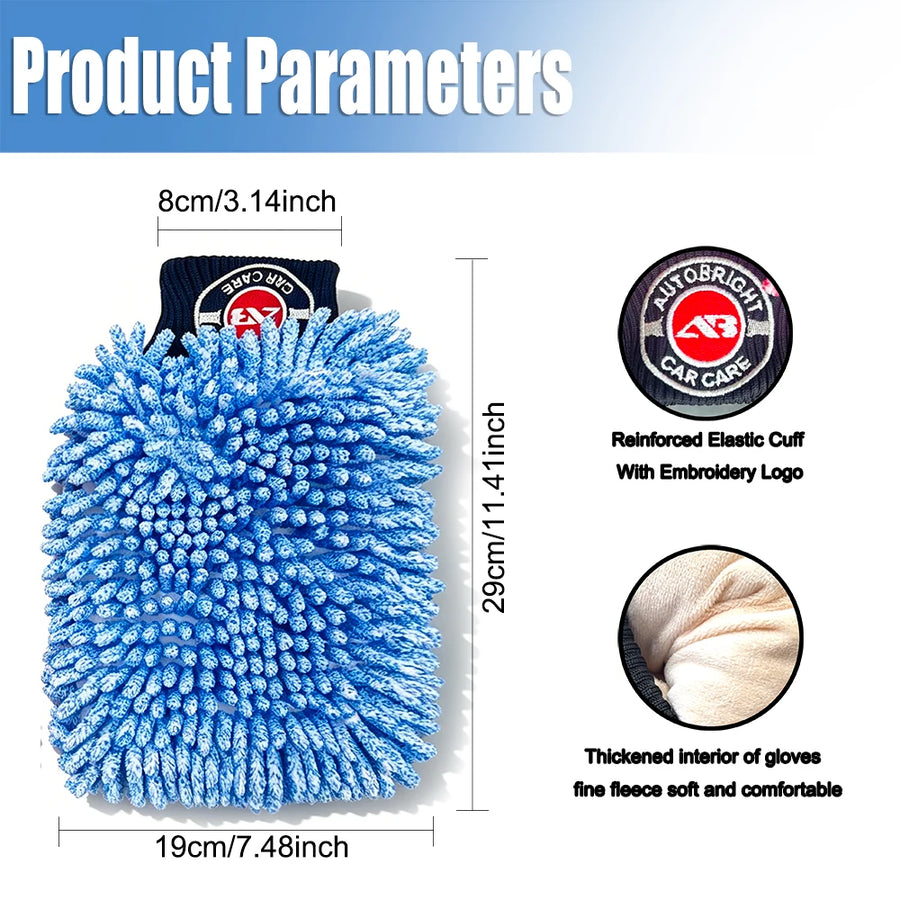 Chenille Microfiber Car Wash Mitts - 2-Pack, 29 x 19 cm