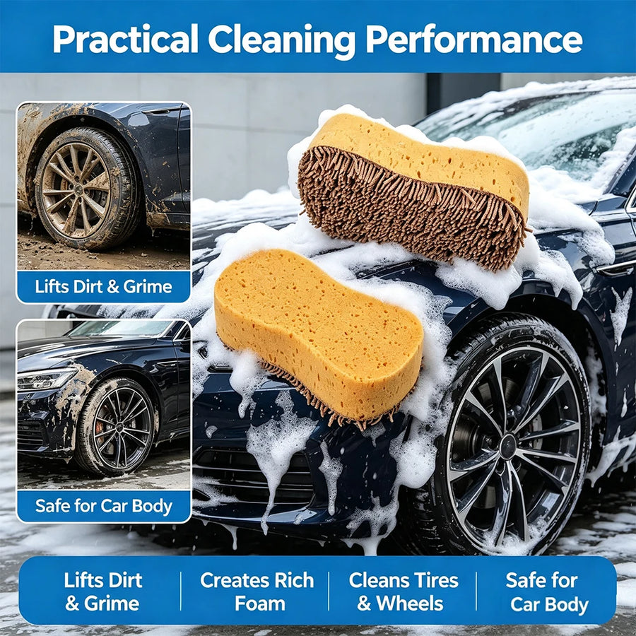 Dual-Sided Chenille & Sponge Car Wash Pads - 2 or 5 Pack