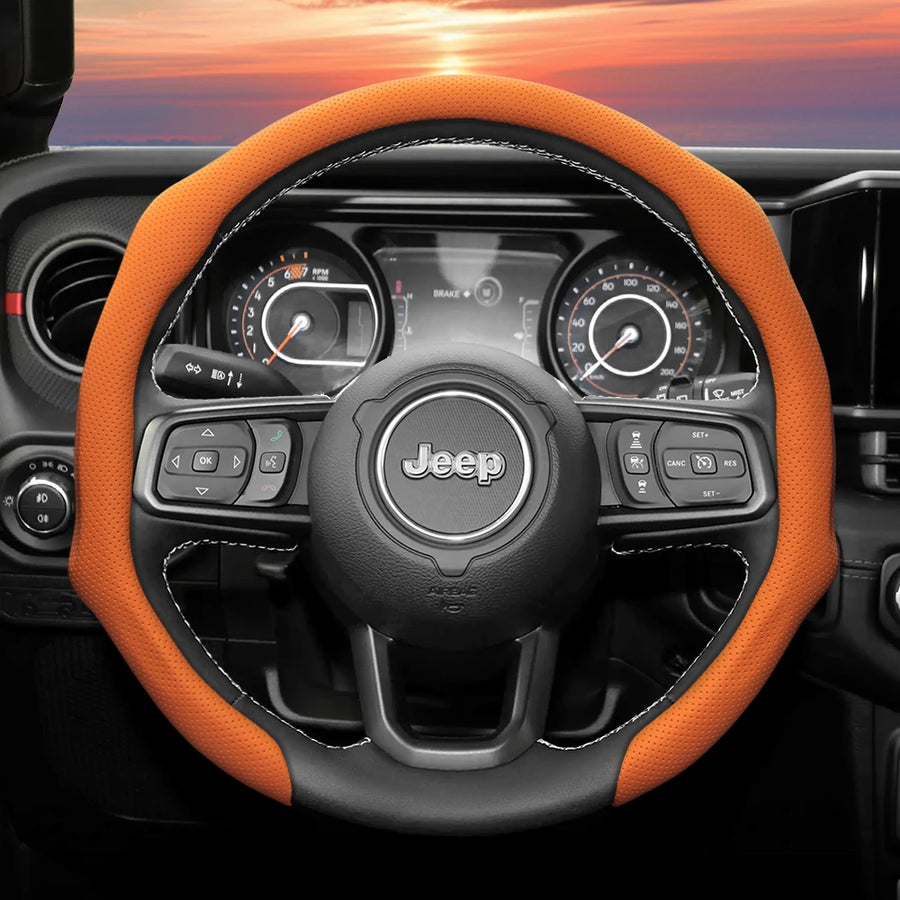 Perforated Leather Steering Wheel Cover for Jeep Models