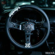 320 mm Black Leather Deep-Dish Racing Steering Wheel