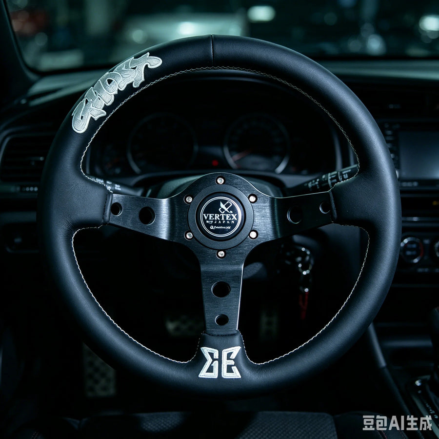 320 mm Black Leather Deep-Dish Racing Steering Wheel