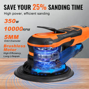 350W 6-Inch Brushless Random Orbital Sander – 4,000–10,000 RPM