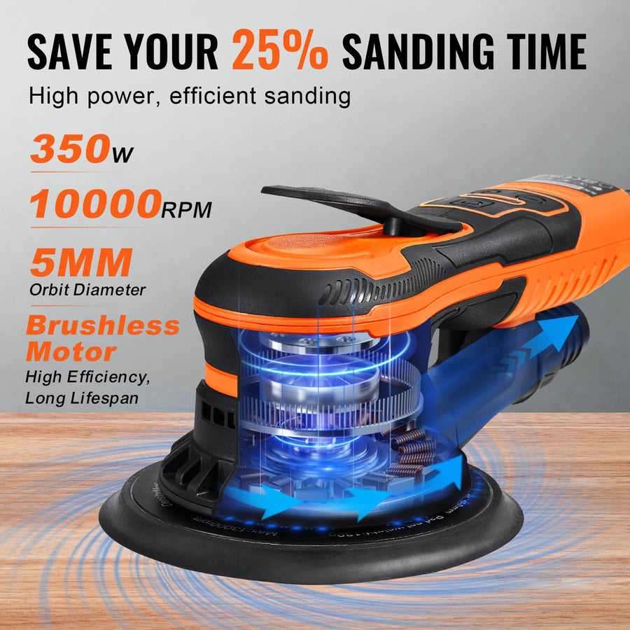 350W 6-Inch Brushless Random Orbital Sander – 4,000–10,000 RPM