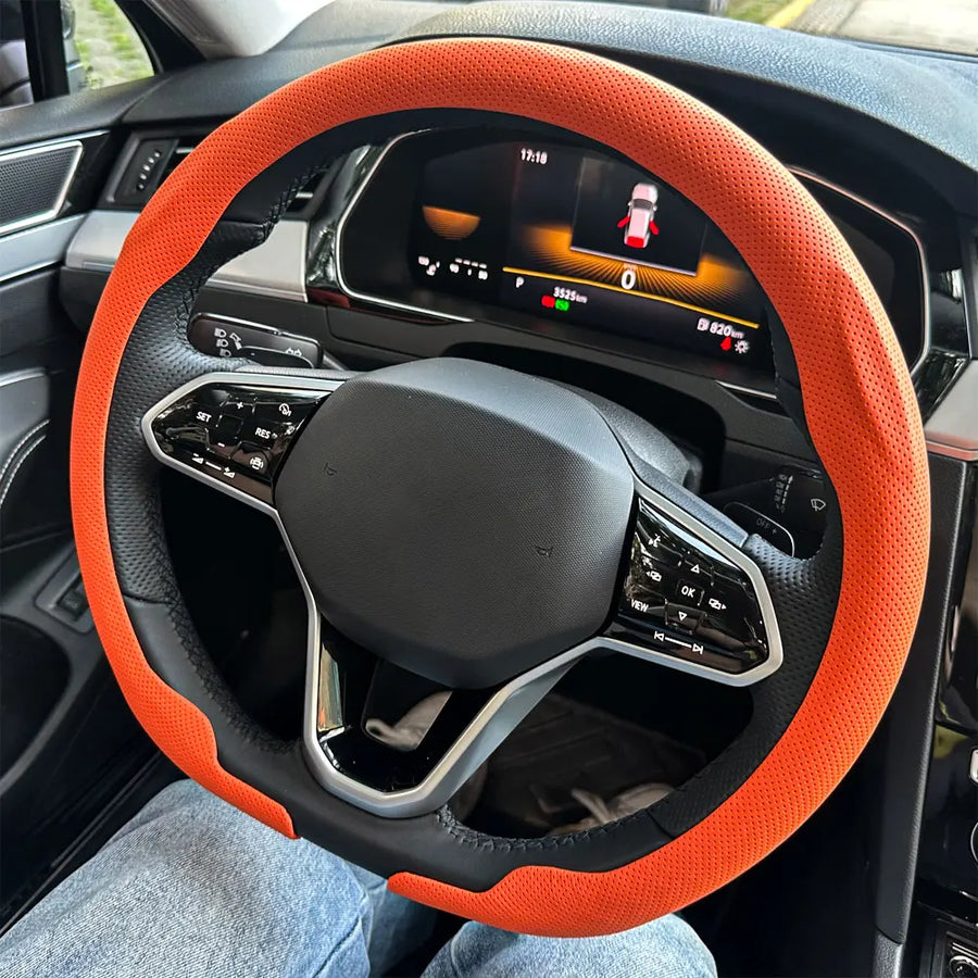 Universal D-shaped Leather Car Steering Wheel Cover