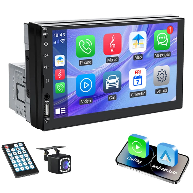 7-Inch Single-DIN CarPlay and Android Auto Touchscreen Receiver