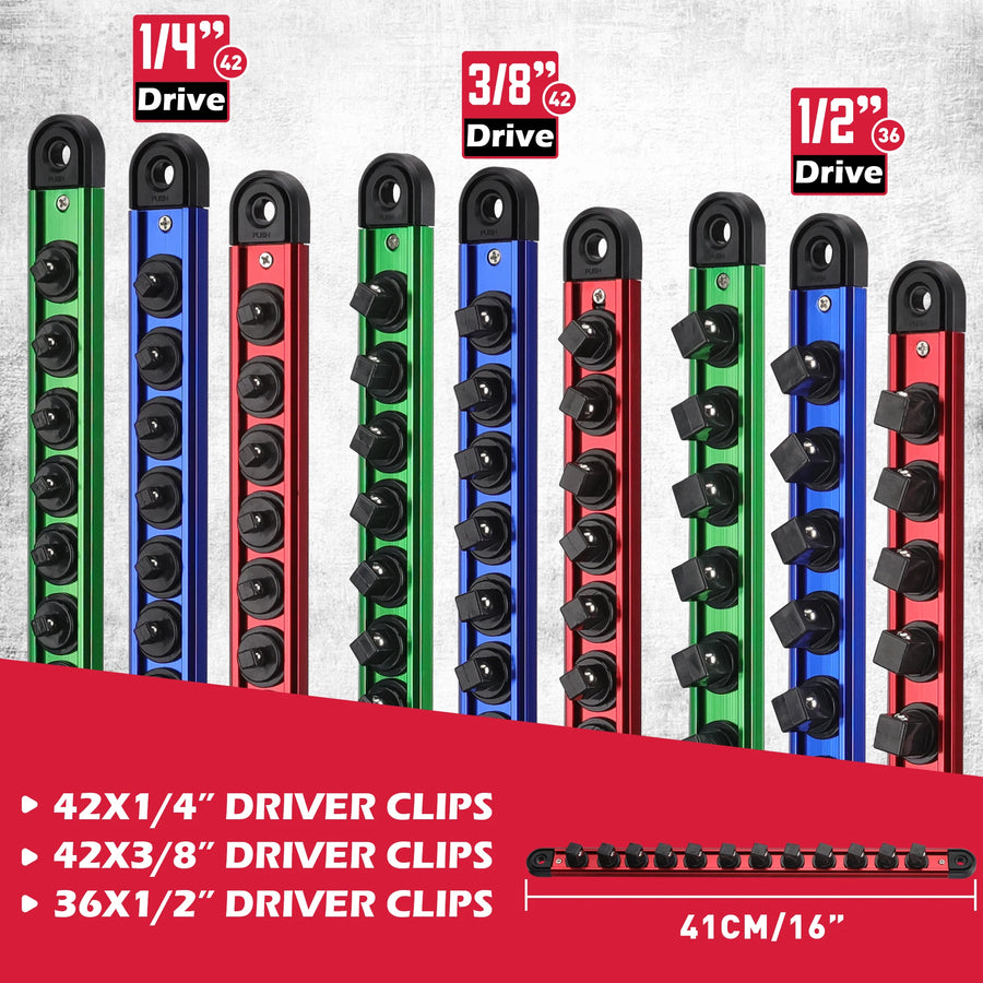 9-Piece Magnetic Socket Organizer Tray Set for 1/4, 3/8 and 1/2 Inch Drives
