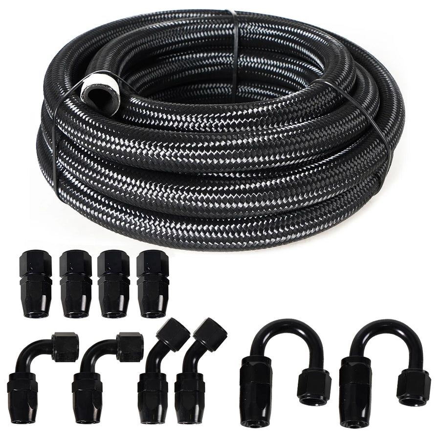 20ft Stainless Steel Braided 6/8/10/AN CPE Fuel/Oil Hose Line & Fittings Set