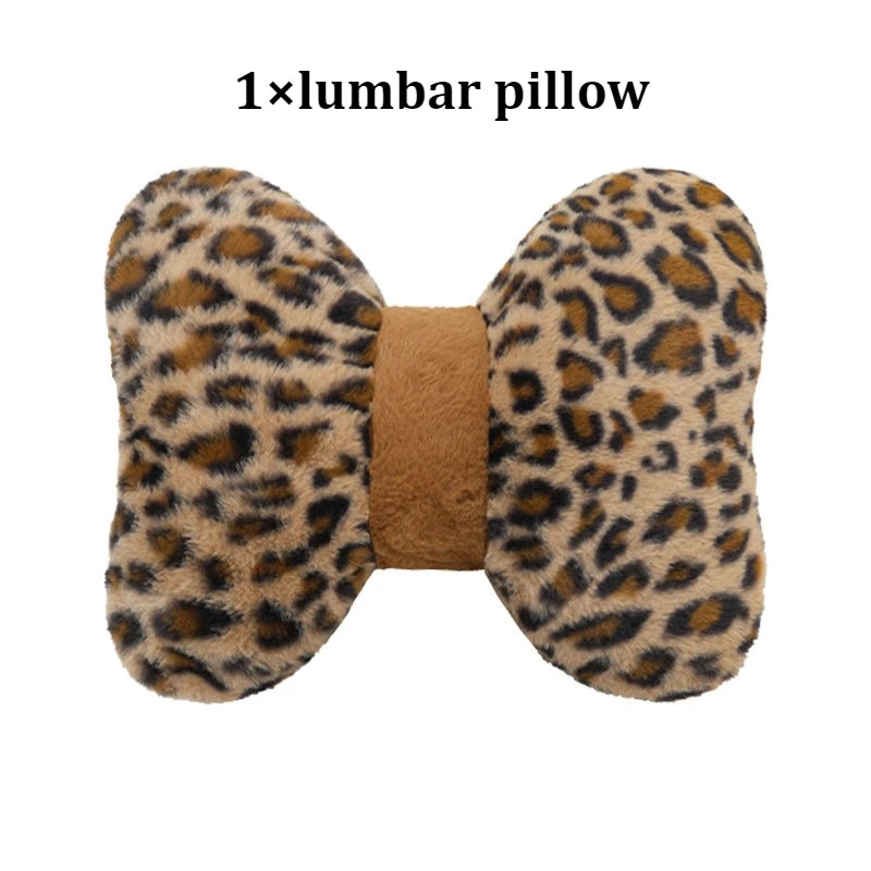 Fun Leopard Print Cartoon Cat Plush Car Seat Covers Set Soft Breathable Rabbit Fur Material