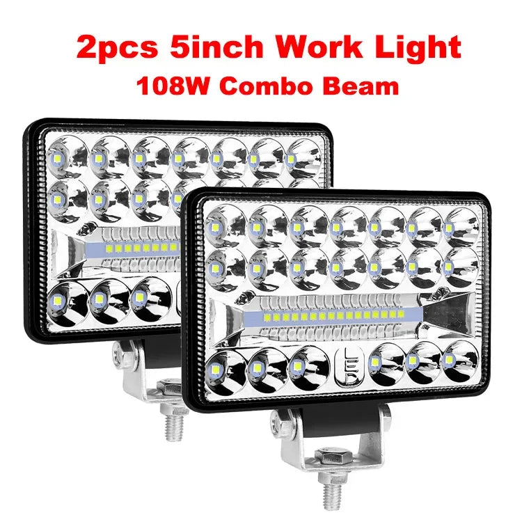 2-Piece 4-Inch/5-Inch/6-Inch/7-Inch LED Work Light Bar – Spot/Flood Combo, 12V–24V