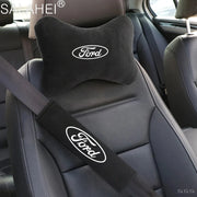 Suede Headrest Neck Pillow and Seat Belt Shoulder Cover Accessories for Ford Vehicles