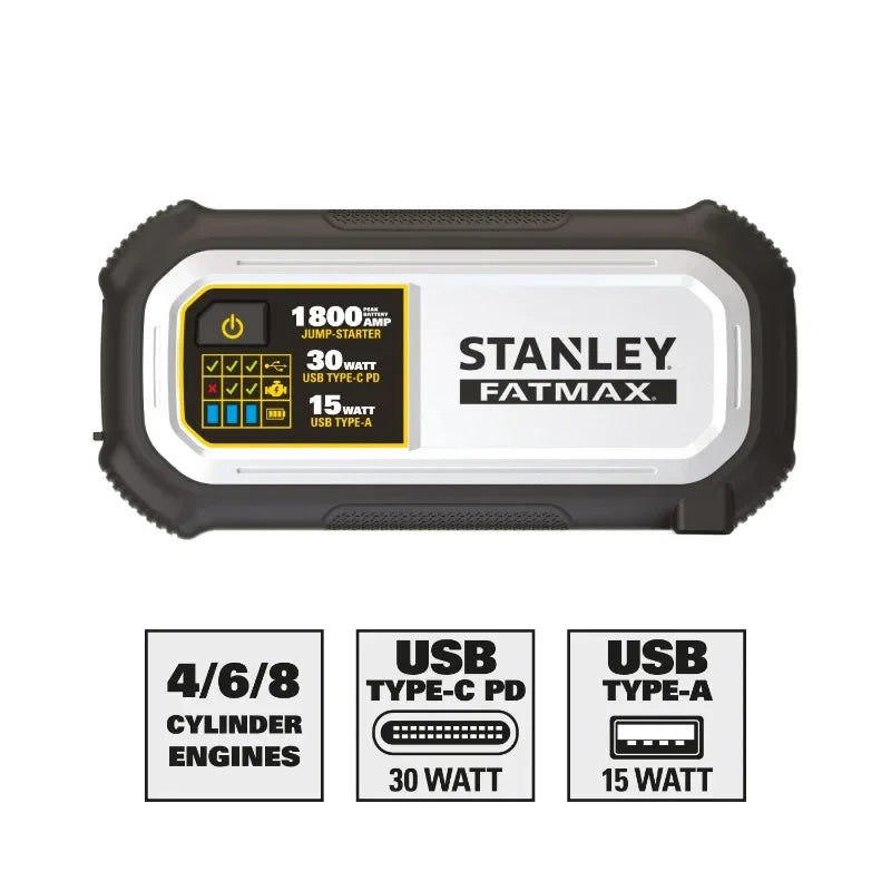Stanley FATMAX 1800A Lithium Jump Starter with USB-C PD and LED Light