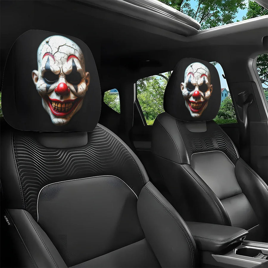 2-Piece Clown Print Car Headrest Covers – Universal Washable Interior Decor