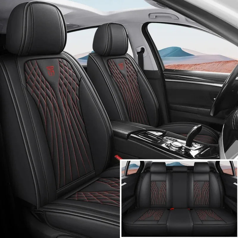 Luxury 3D Stitched Nappa Leather Car Seat Covers 5 Seats Laser Perforated Breathable Easy Fit