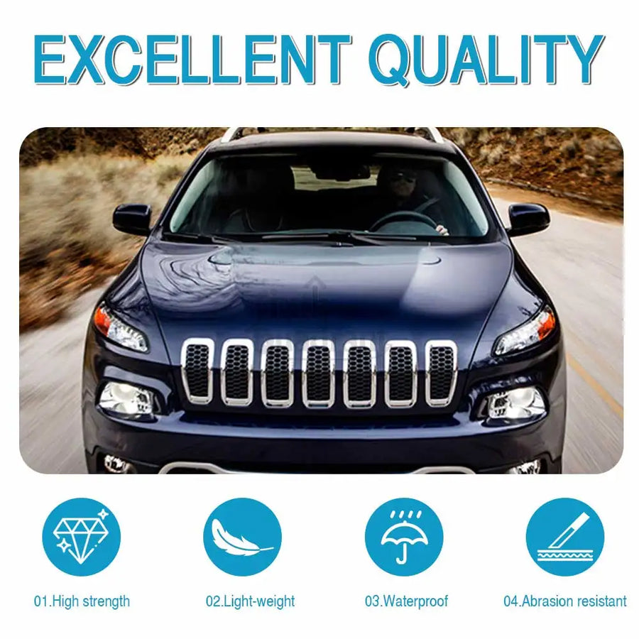 7-Piece Black Front Bumper Upper Grille ABS Plastic for Jeep Cherokee 2014 2015 2016 2017 2018