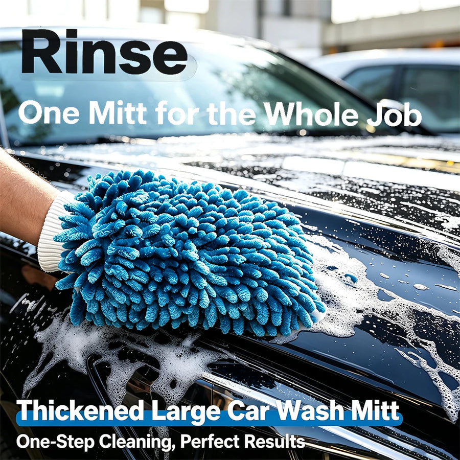 XL Blue Double-Sided Chenille Car Wash Mitt