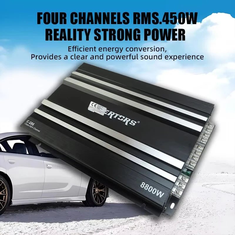 4-Channel Class AB 8800W Car Audio Amplifier
