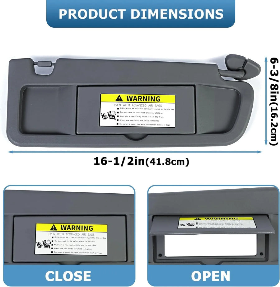 Passenger Right Side Sun Visor Dark Gray 83230-SNA-A01ZA for 2006-2011 Honda Civic