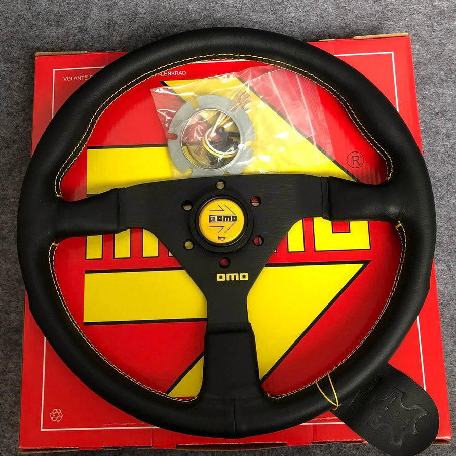 MonteCarlo V1 350mm/14'' Leather Thickened Flat Spoke Sport Volante Steering Wheel